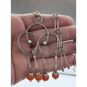 VINTAGE Israel Artisan Designer TR 26" Sterling Silver CARNELIAN DANGLES Necklac